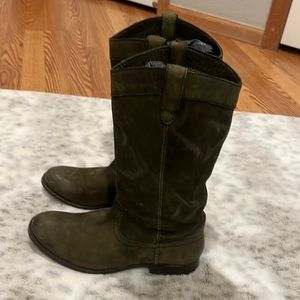 Frye olive suede boots,